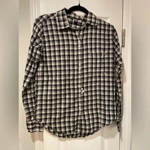 Roxy Women’s Black Cream Plaid Flannel Shirt Double Button Triangle Flap Size XS